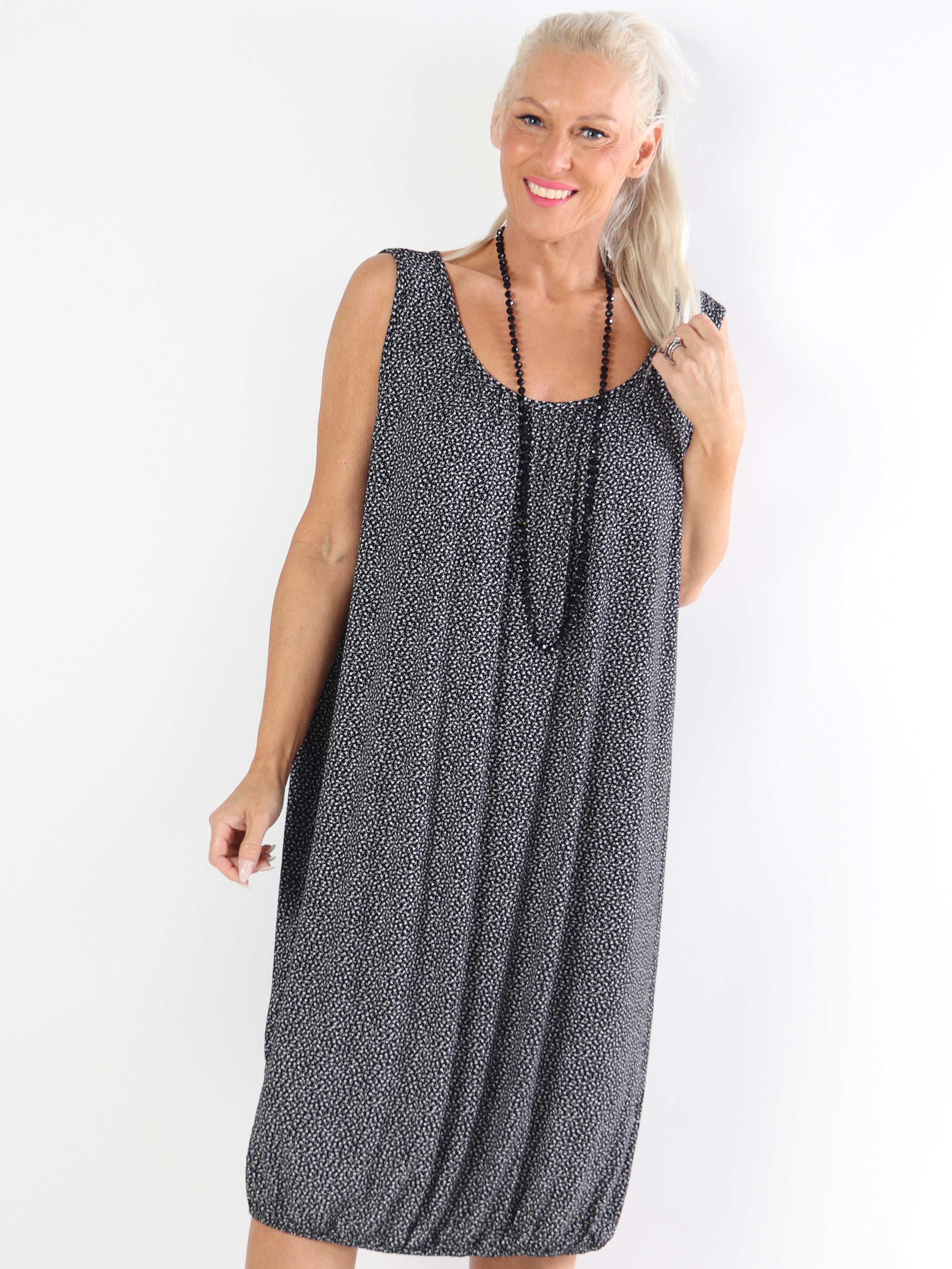 Miracle Flower Sleeveless Dress - Plus size kjole i viskose med elastik